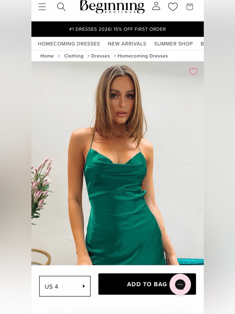 Beginning Boutique Emerald Satin Cowl Slip Mini Dress